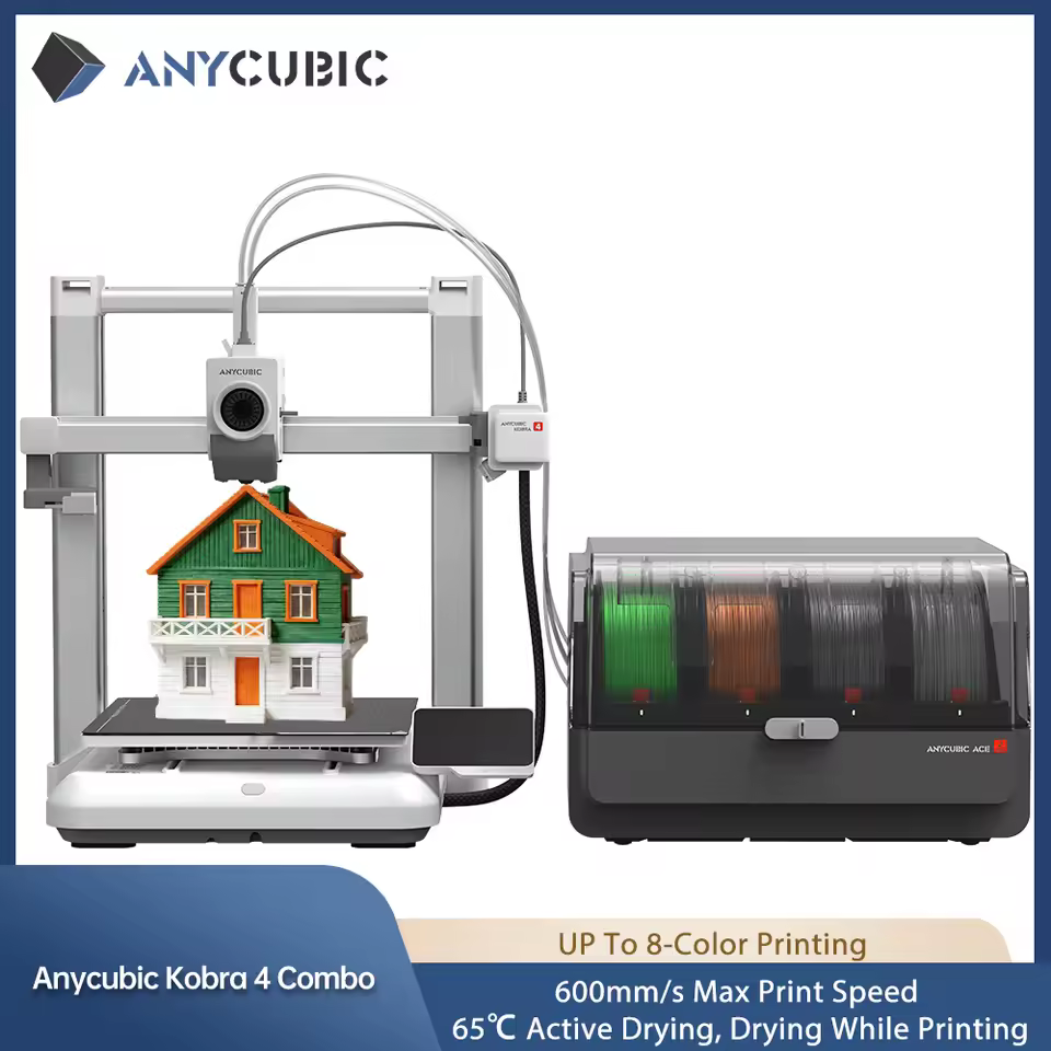 Impressora 3D ANYCUBIC Kobra 4 Combo Marcas+ FDM com Impressão Multicolorida em 4 a 8 Cores, Velocidade Máxima de Impressão de 600mm/s, Tamanho de C
