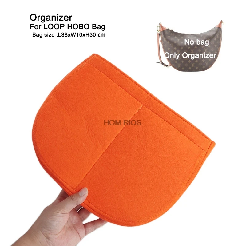 Felt Purse Organizer Insert For LOOP HOBO BAG 38x10x30cm, Inner Bag Liner & Bag Protector for Handbags, Half-circle Tote Shaper