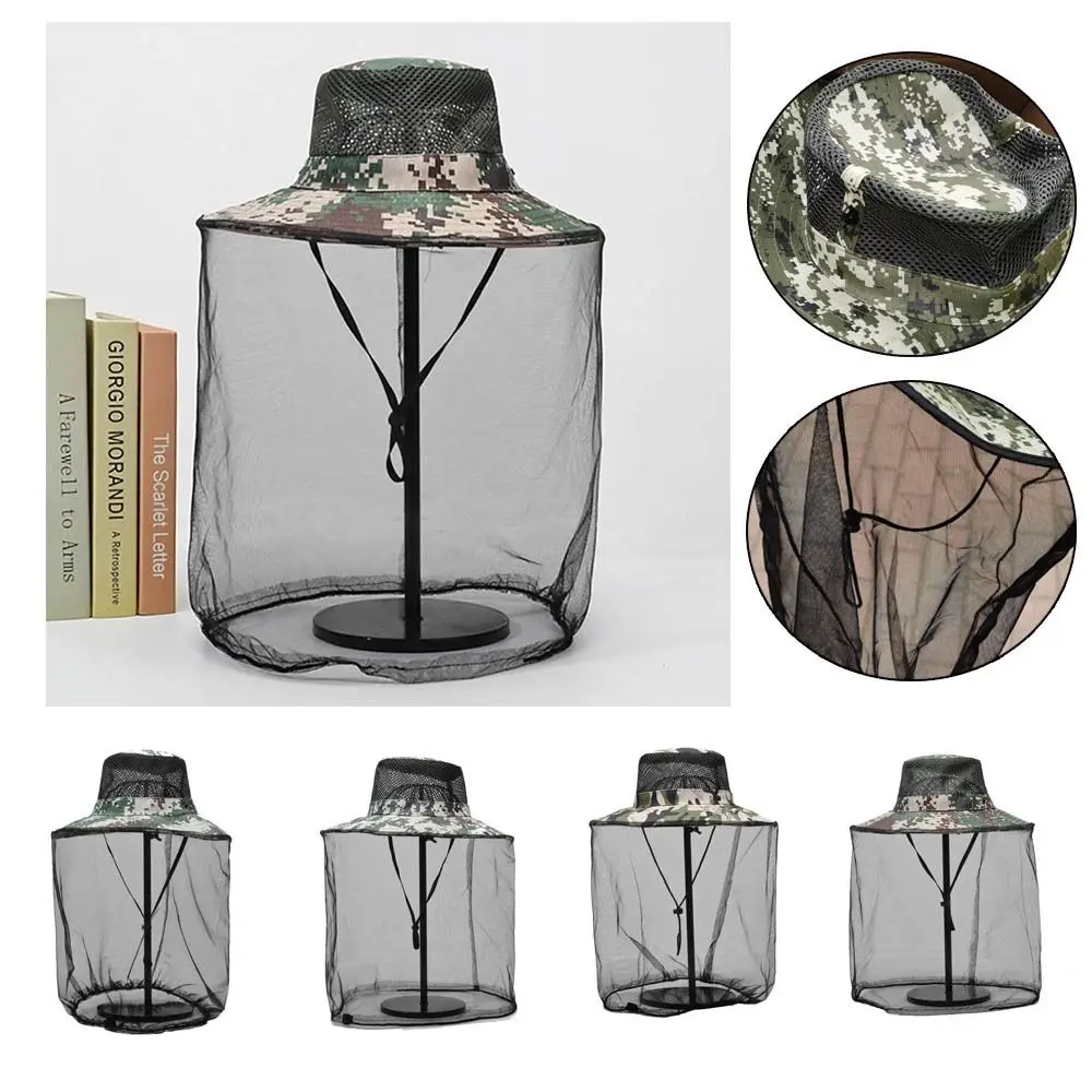 Summer Outdoor Sunscreen Mosquito Hat Repellent Protection Fishing Sun Cap Casual Hidden Net Mesh Bucket Hat for Men Women