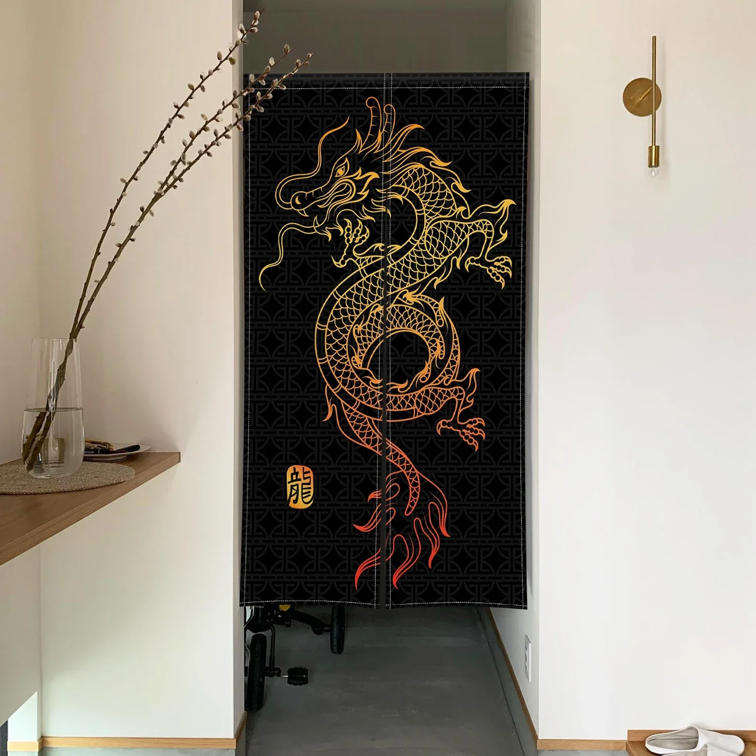 Traditional Chinese Dragon Door Curtain Japanese Style Doorway Curtain Kitchen Bedroom Partition Entrance Hanging Half-Curtains