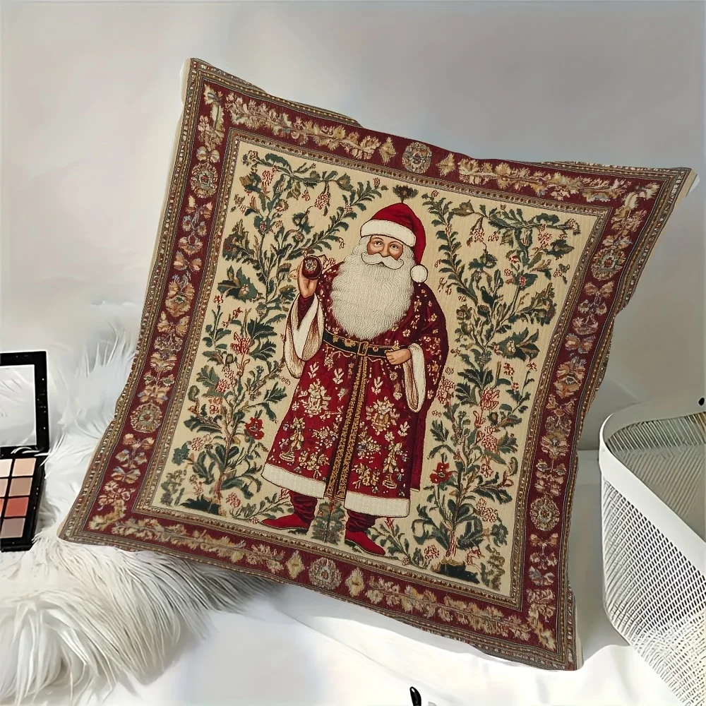 A Vintage Santa Claus Design Cushion Cover Double-Sided Printed Short Plush Measuring Made Of Polyester 45x45cm
