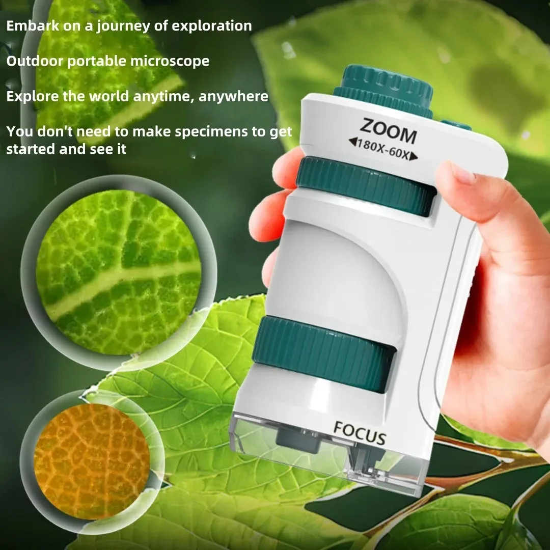Kids 60-180X Magnifying Microscope Toy Educational Science Kit with 12 Slides Learning Gift for Children Classroom Home Camping