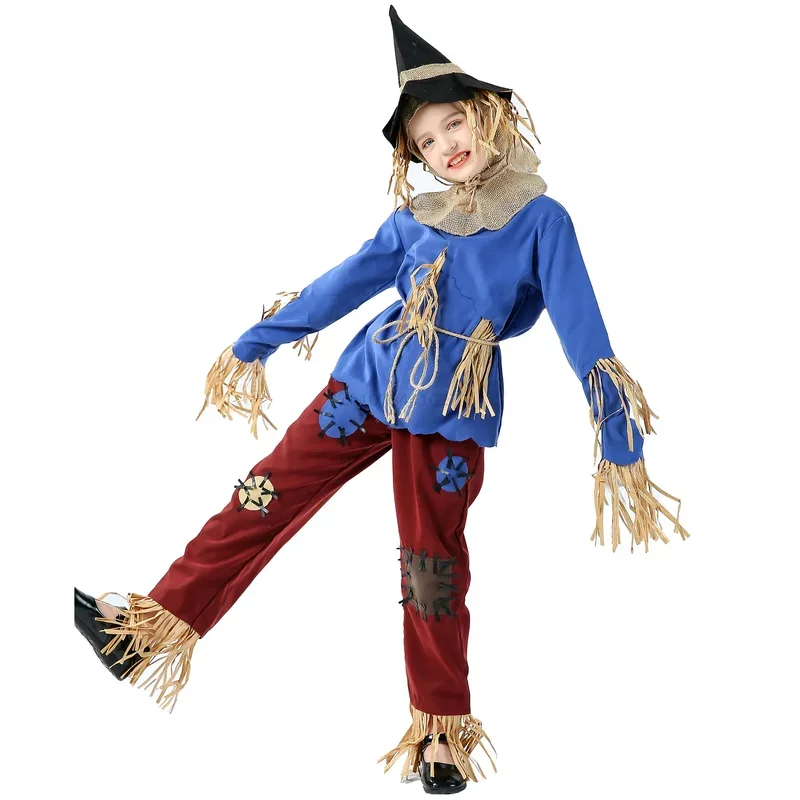 2024 Scarecrow Costume Child Blue Top Pants Set Halloween Adult Cosplay Costumes Women Disfraz Halloween Para Mujer@0Z*