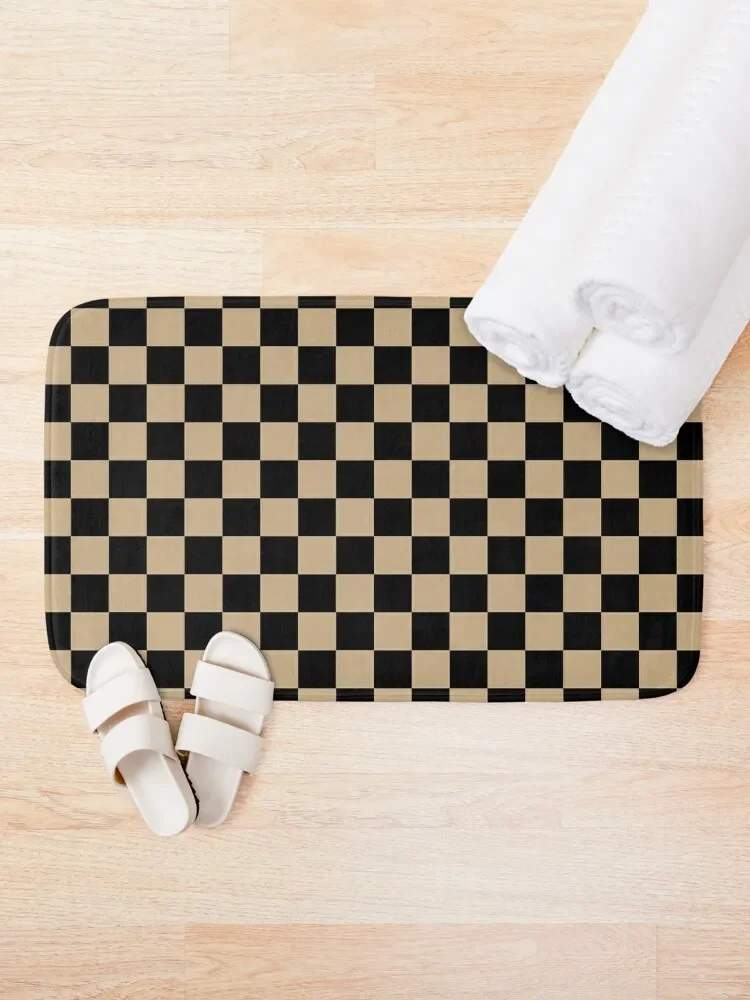 Black and Tan Brown Checkerboard Bath Mat Anti-Skid Shower Waterproof Bathroom Rugs Carpets For Bathroom Mat