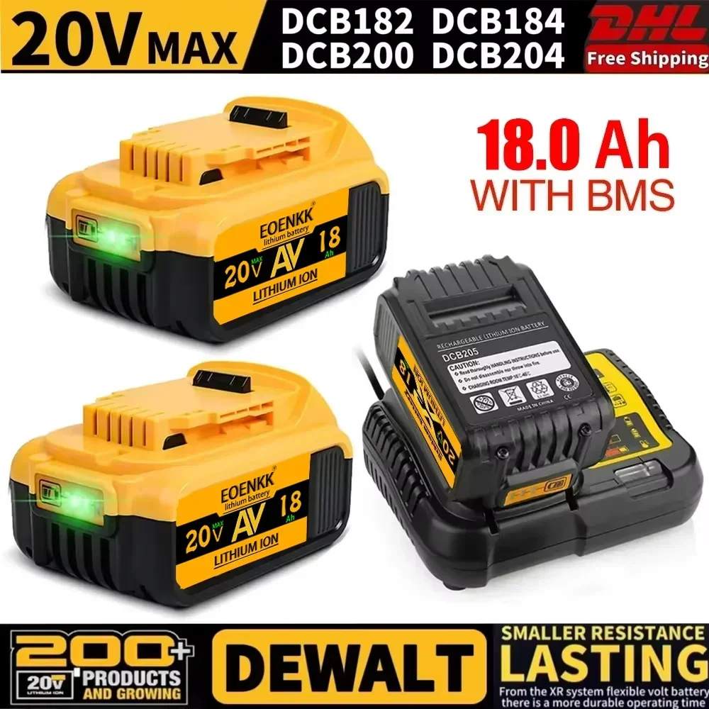 New 100% Original 18000mAh 20V for Dewalt Power Tool Battery DCB206 20V 18.0Ah Battery DCB206 20V Battery DCB205 DCB204-2 DCB200