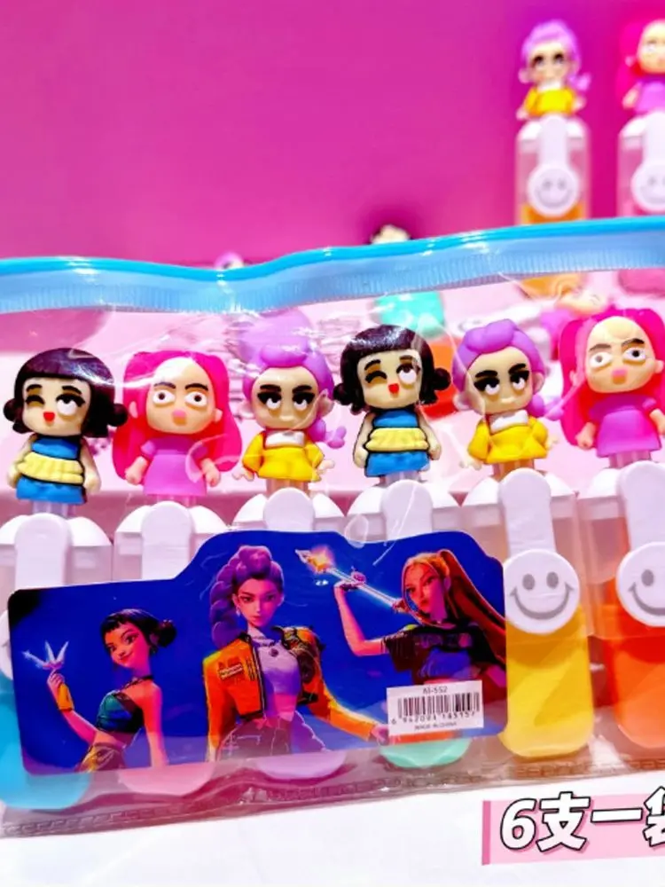 6pc/set Y2K Demon Hunters Pen Cartoon Character Doll Bagged Mini Highlighter Pen Student Learning Supplies Children's Toys Gift