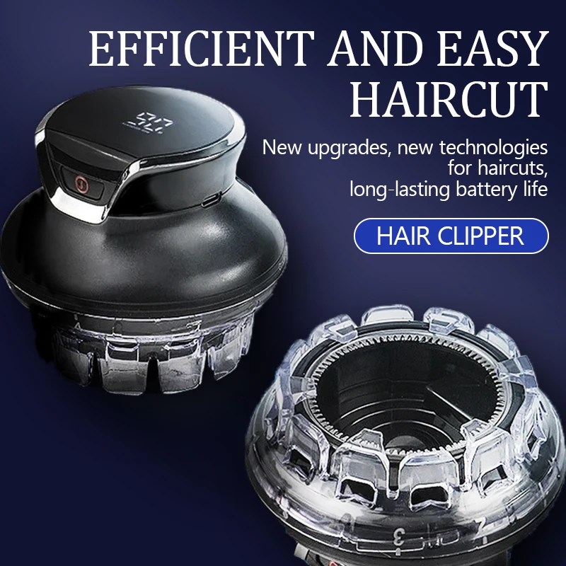 Automatic Hair Trimmer 360 Rotating Hair Clipper LED Display Portable Shaved Head Artifact UFO Flying Saucer Cutter Head