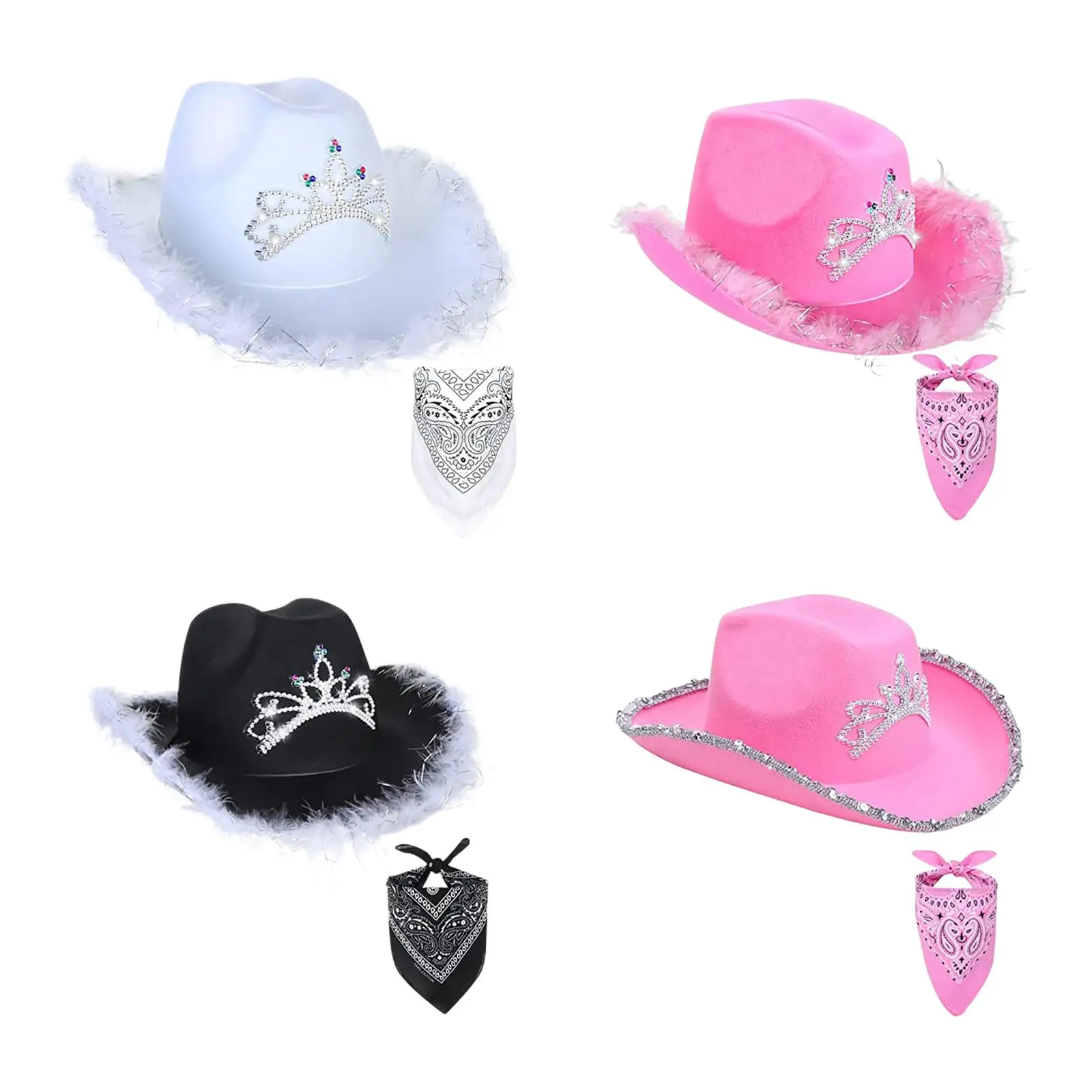 Western Style Cowboy Cowgirl Hat, Sequin Accessories Supplies Fedora for Party Cosplay Women Fancy Dress Children