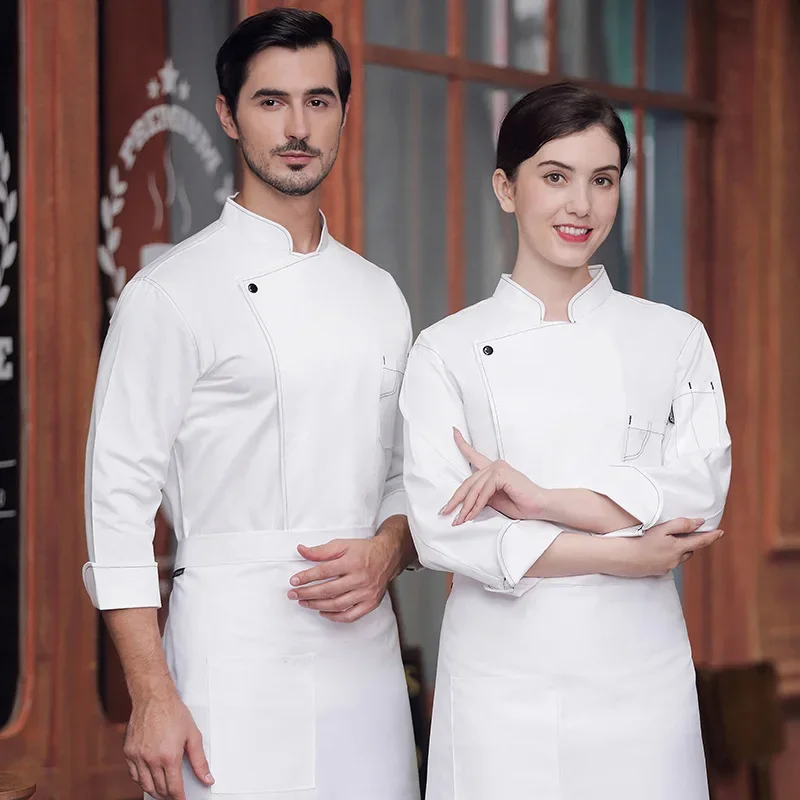 Uniforme de Chef d'hôtel à manches longues pour hommes et femmes, veste de Chef, vêtements de travail de cuisine de Restaurant, magasin de gâteaux, boulanger de pâtisserie, serveur unisexe