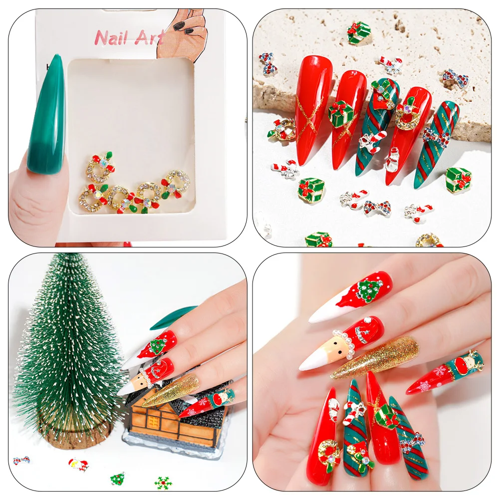 

15 Pcs Christmas Nail Stickers Accessories Patch Charms Bulk Manicure Alloy Decors