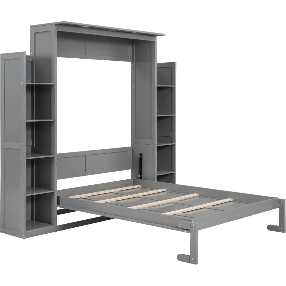 SOFTSEA Armadio letto completo Murphy Armadio letto a parete Struttura letto moderna con ripiani e luci a LED