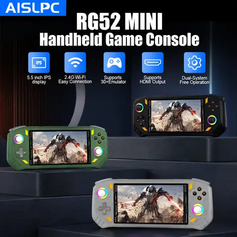 AISLPC RG52 미니 레트로 휴대용 게임 콘솔 22000+ 게임 2.4G WIFI 듀얼 시스템 5.5인치 IPS 스크린 휴대용 포켓 비디오 플레이어