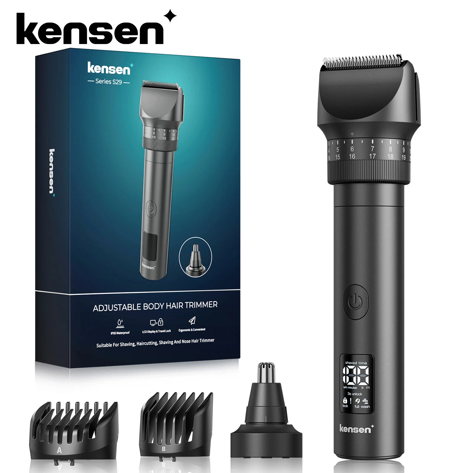Cortadora de pelo Kensen S29 para hombres, Kit de cortadora de pelo ajustable 2 en 1, maquinilla de afeitar eléctrica, Máquina para cortar cabello seco/húmedo, cortadora de pelo de nariz