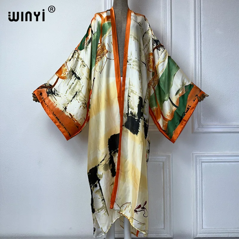 Winyi Zomer Outfit Kimono Afrika Boho Print Strand Cover Up Maxi Jurk Vesten Strandkleding Vrouwen 2024 Abaya Dubai Luxe