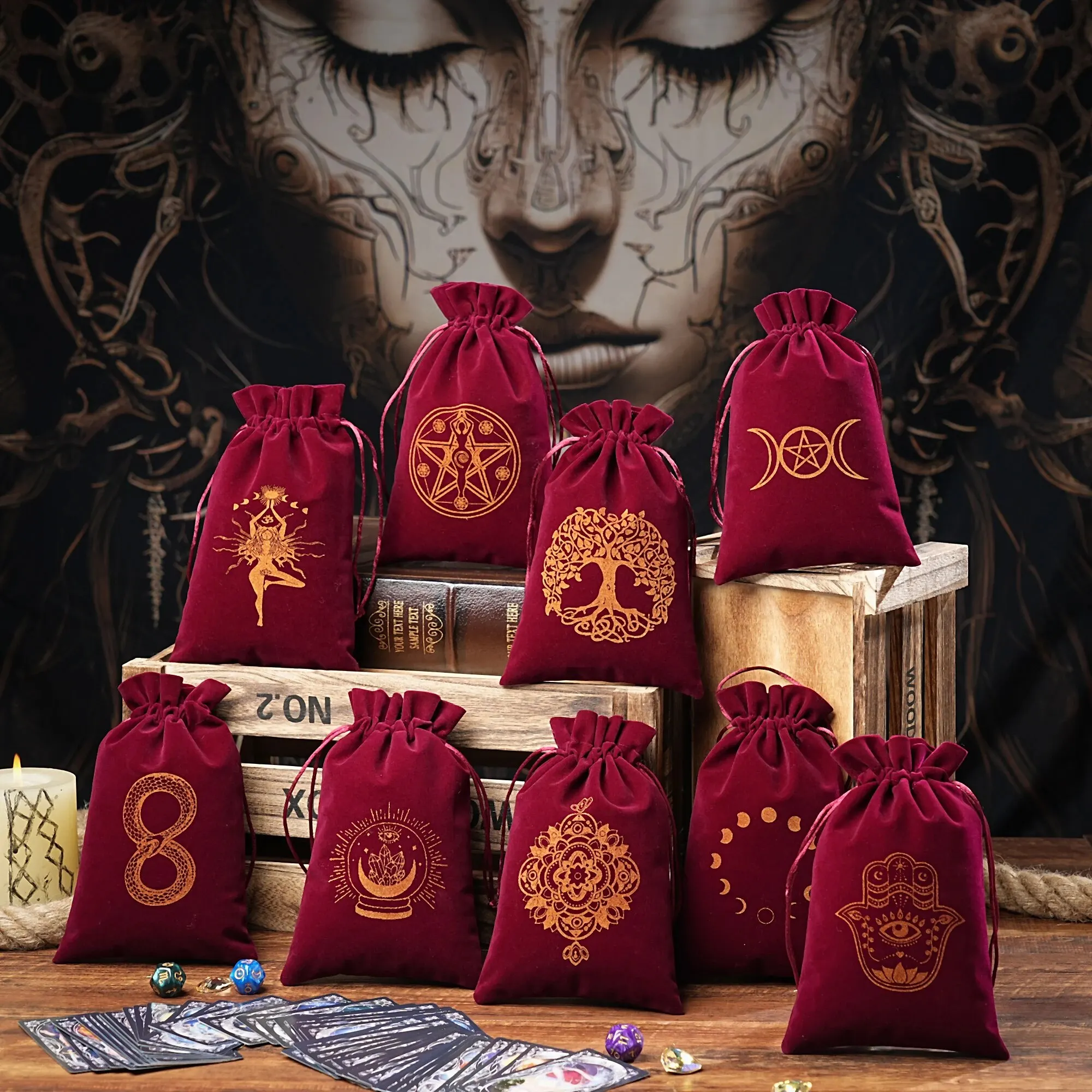 1pc Velvet Tarot Cards Storage Bag,Jewelry Coin Makeup Dice Tarot Pouch,Great for Holding Healing Crystals,Witchcraft Supplies