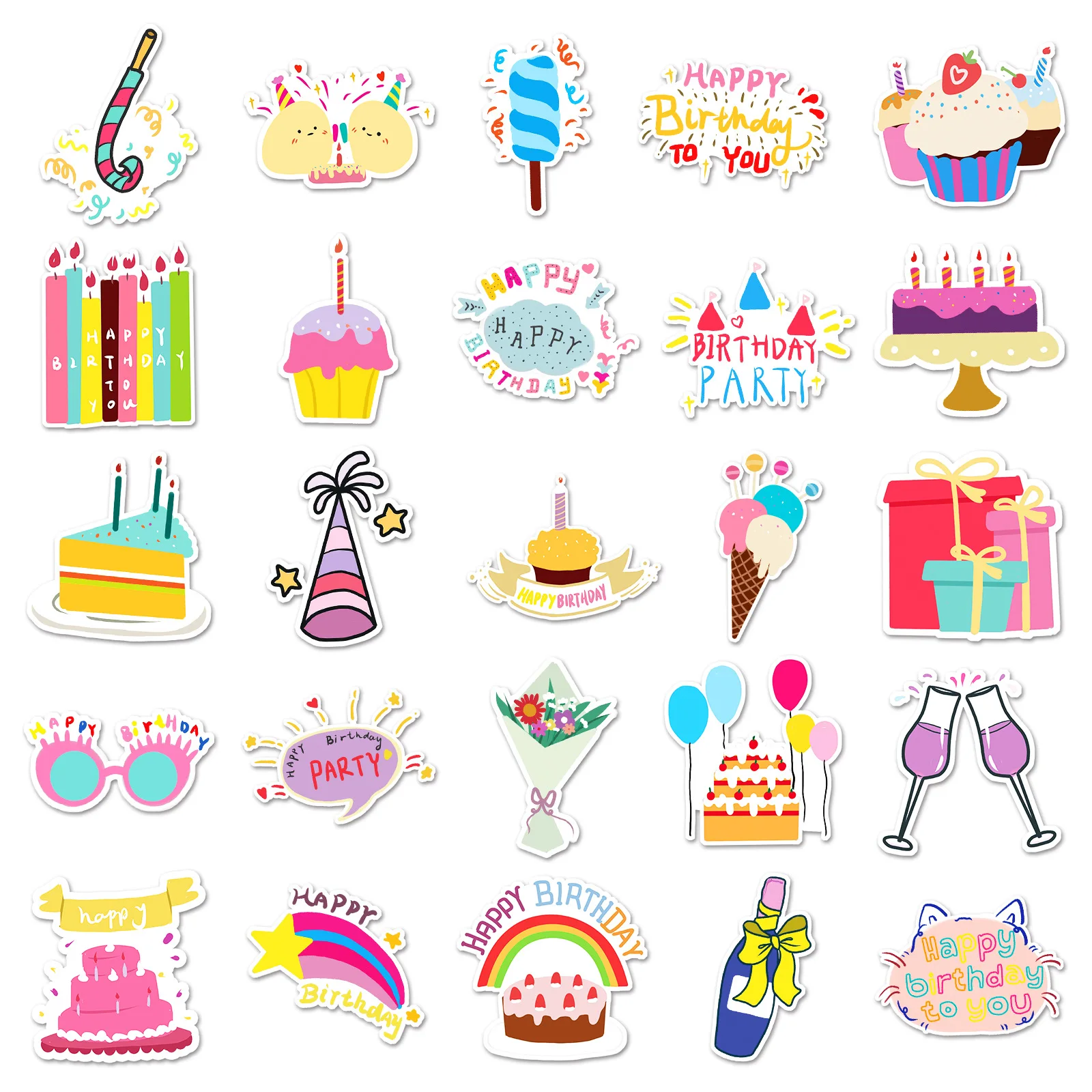 10/50PCS Cartoon Happy Birthday Sticker Funny Graffiti Waterproof Decal Kids Toy Gift for Luggage Guitar Scooter Helmet Desk