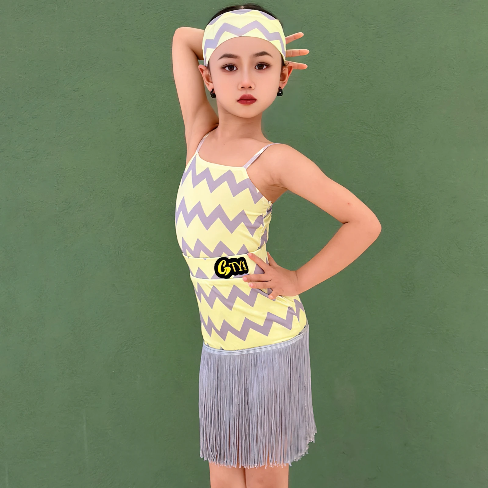 Costumi di danza latina con stampa leopardata blu per bambini, patchwork sexy, Cha Cha Tango, stile classico, 1 set per lotto