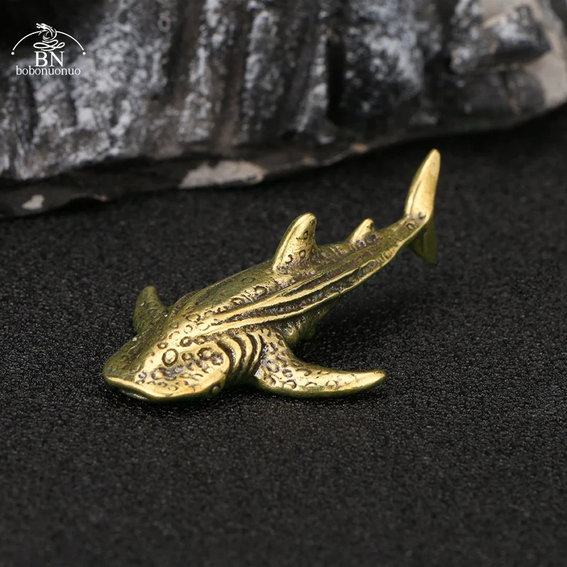 Sea Animal Shark Figurines Miniatures Retro Brass Office Desktop Crafts Ornament Gifts Home Decorations Living Room Accessories