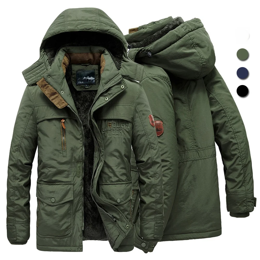 

Men's Winter Hooded Parka Jaet Outdoor Fce ort Sle V-Ne Polyester Youth Faion Autumn 2023 Seven-Sve