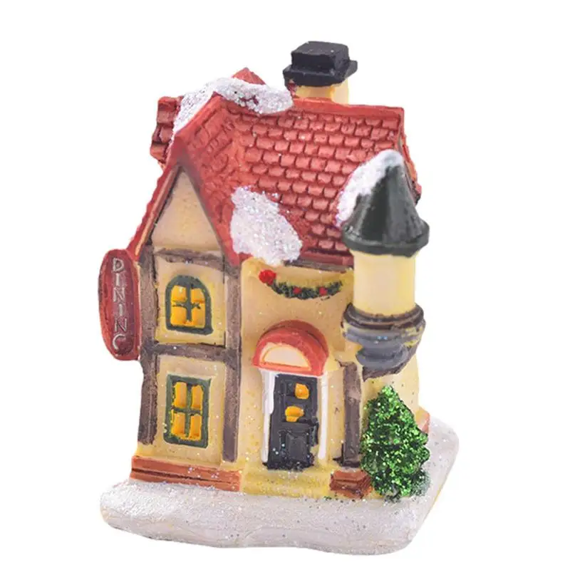 Christmas Village Houses Light Up Collectible Buildings Ornament Battery Powered Cute Resin House Funny Christmas Decor Mini