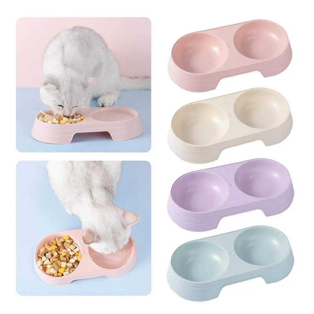 

Pet Double Bowl Plastic Kitten Dog Food Drinking Tray Feeder Cat Feeding Pet Supplies Accessories Dog Accessories Pet Bowl