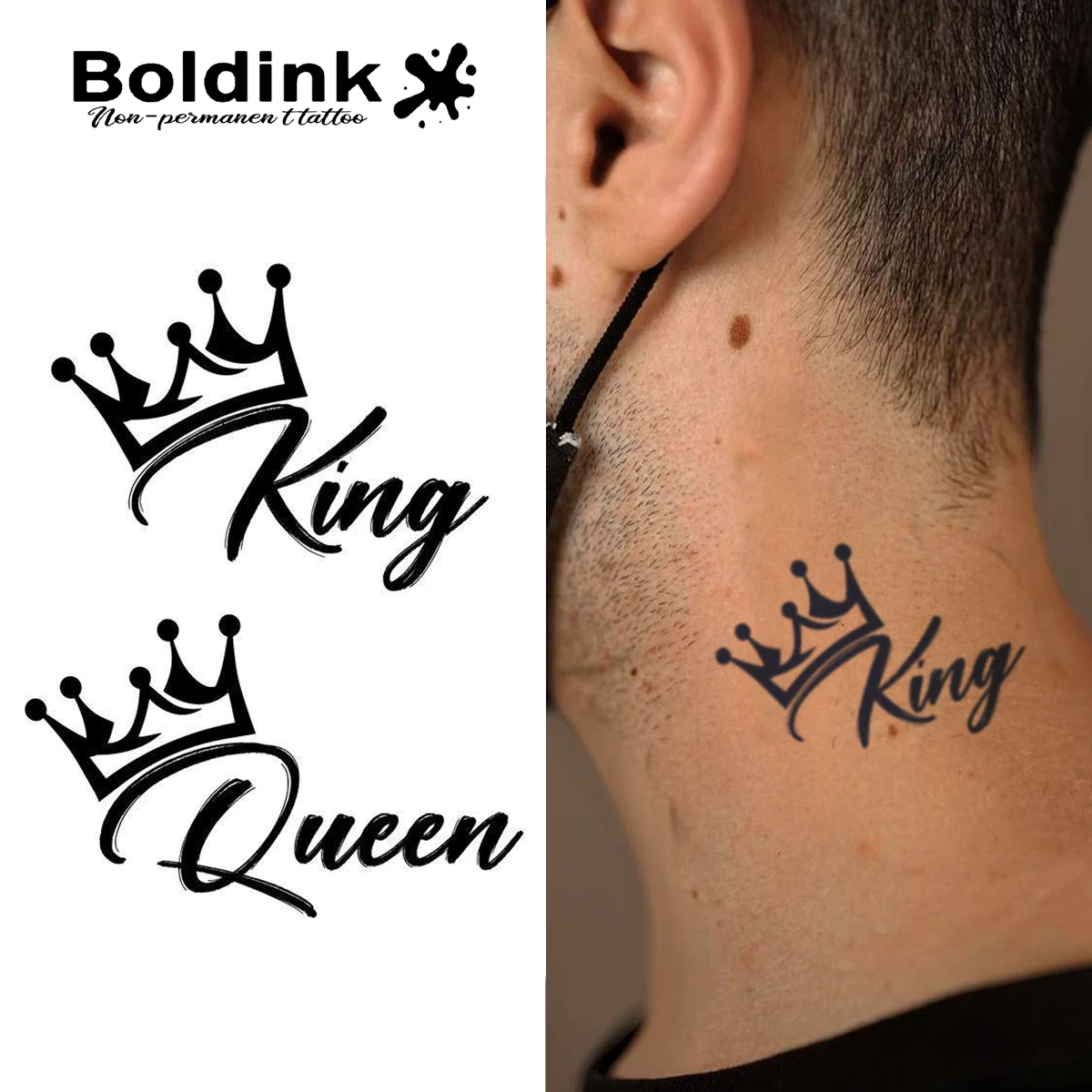 King & Queen Temporary Tattoo,Lasts To 15 Days New Technology Magic Waterproof Semi Permanent Sticker.