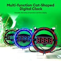 Led Fun Alarm Clock Diy Electronic Welding Kit Multi-Function Kitten Clock Creative Light Control Temperature Assembly Welding