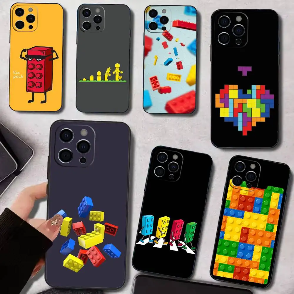 

B-Bricks B-Block puzzle Phone Case For iPhone 17,16,15,14,13,12,11 Plus,Pro Max,XS,Soft Silicone Black Cover