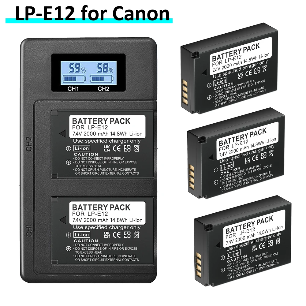 Palo-batería recargable LP-E12 LP E12 LPE12, cargador Dual USB LCD para cámara Canon EOS M50, EOS M100,100D Kiss X7 Rebel SL1