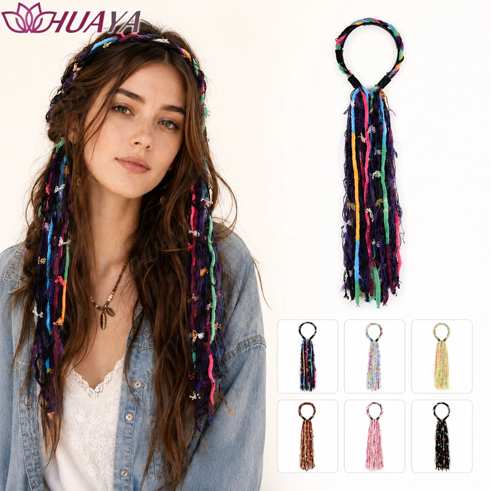 Boho Synthetic Braided Hair Headband for Women Colorful Dreadlock Hair Extensions Festival Party Hair Accessories