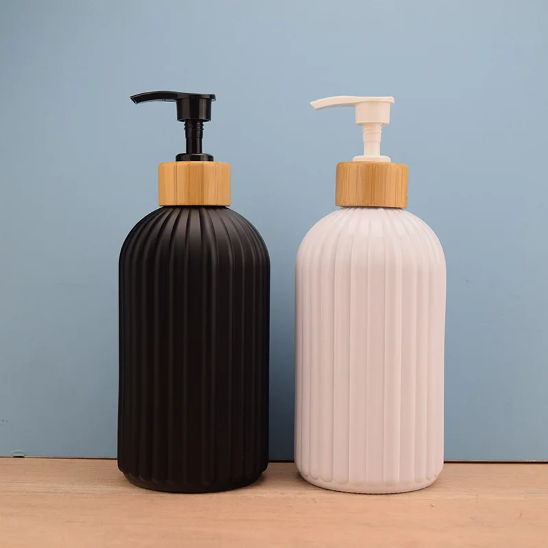 Dispensadores de jabón portátiles de 500ml, superficie mate, patrón de madera, cabezal de bomba, contenedor de champú y acondicionador