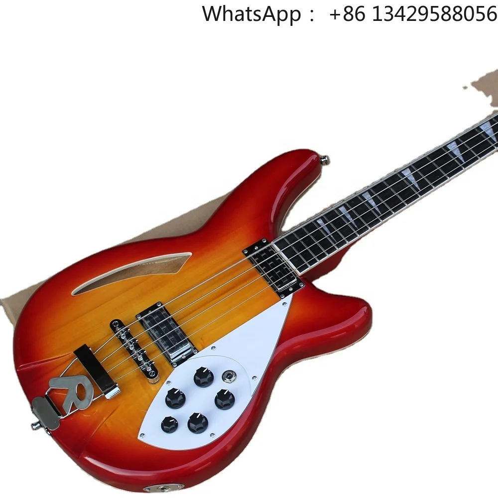 Flyoung Factory Cherry Sunburst Electric Bass Guitar with 4 Strings Semi-hollow Body Bass