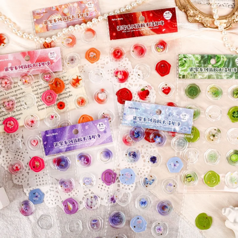 15pcs/1lot Kawaii Scrapbook Stickers Silver Mist Junk Journal Gold Planner Stationery Sticker Planner Decorative