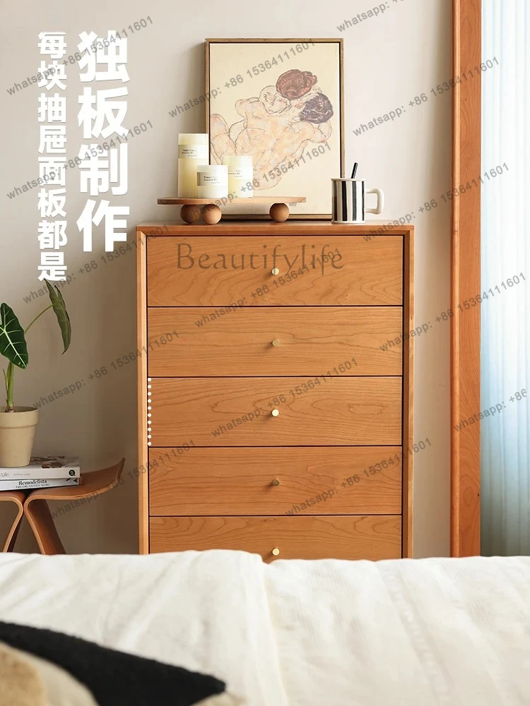 Solid Wood Five-Drawer Chest Cherry Wood Bedroom Modern Minimalist Furniture Chest Living Room Storage