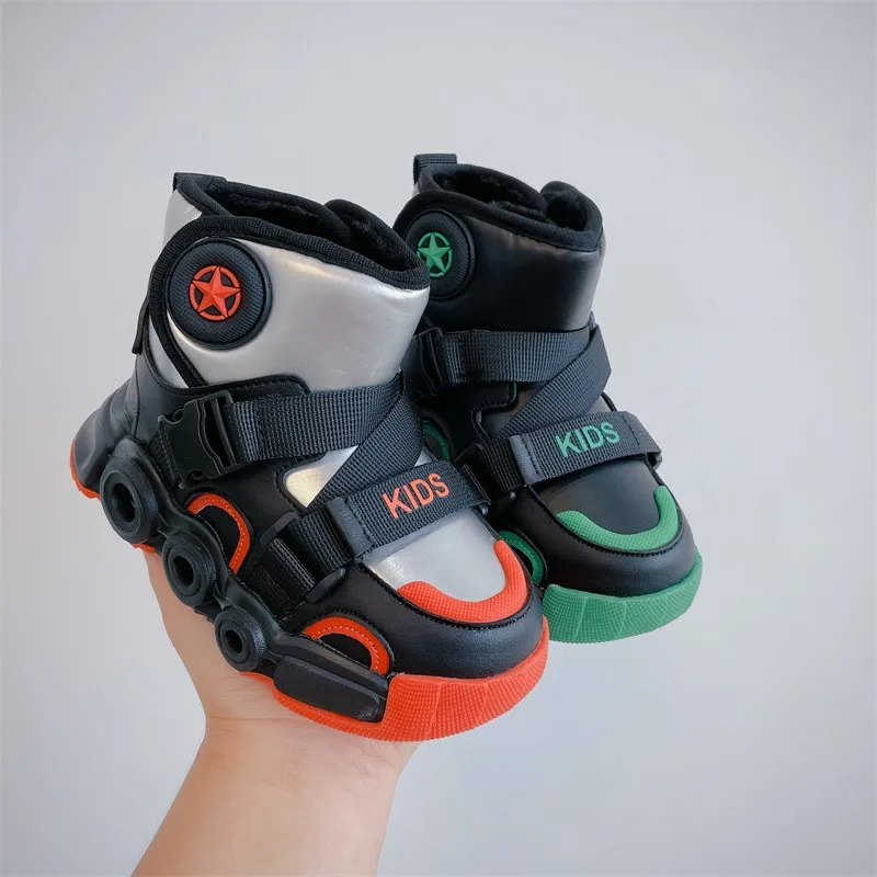 New Children's Shoes 2022 Winter Boys' Windproof Waterproof Snow Boots Thickened Warm Girls' Boys Fashion Casual Cotton Boots