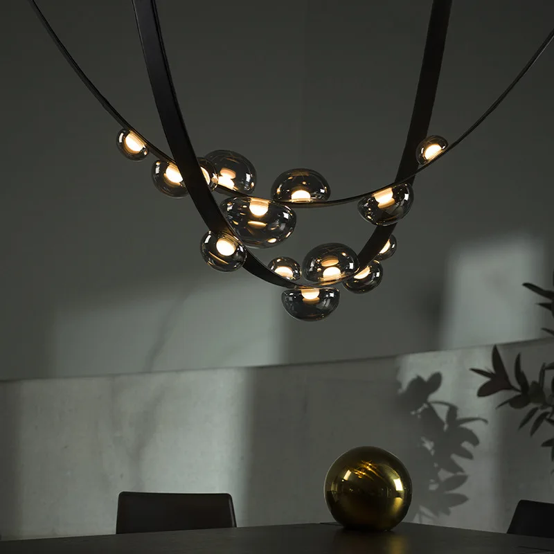 Custom Modern Chandelier Dimmable Belts Leather Pendant Light Luxury Ceiling Lamp Adjustable Chain for Bedroom Kitchen Lustre