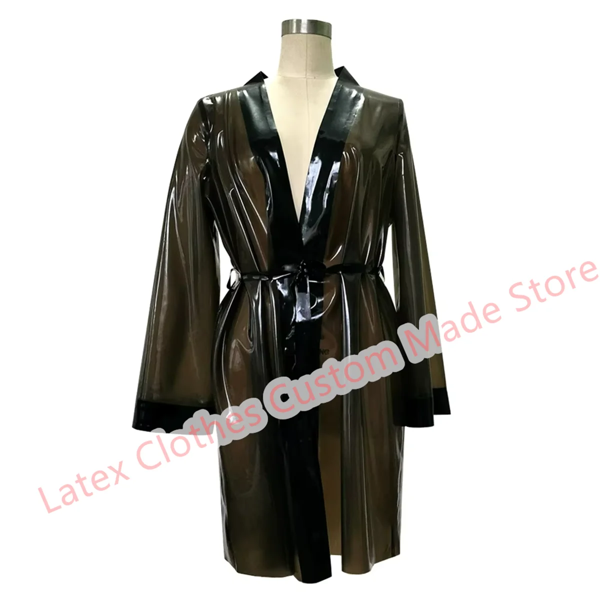 

Latex Catsuit Transparent Black Outfits Long Coat Windbreaker Sexy Latex Tight Jumpsuit Rubber Clothing Cosplay Costumes