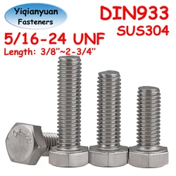 Yiqianyuan 5/16-24 UNF DIN933 Hexagon Head Screw SUS304 Stainless Steel External Hexagon Head Bolts Full Threaded Up To The Head