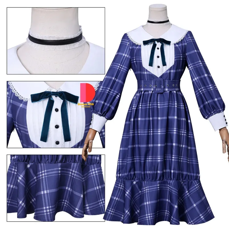 أزياء أنيمي بانج دريم AveMujica Mortis التأثيرية فستان أزرق منقوش لطيف للبالغين كوميك كون لعب الأدوار في حفلات الهالوين