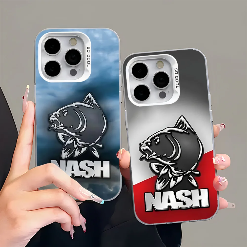 

N-Nash Fishing Cool Logo Phone Case For iPhone 16,15,14,13,12,11,Pro,Max,Plus,Mini,XS,SE Anti Fall Gray White Matte Hard Bumper