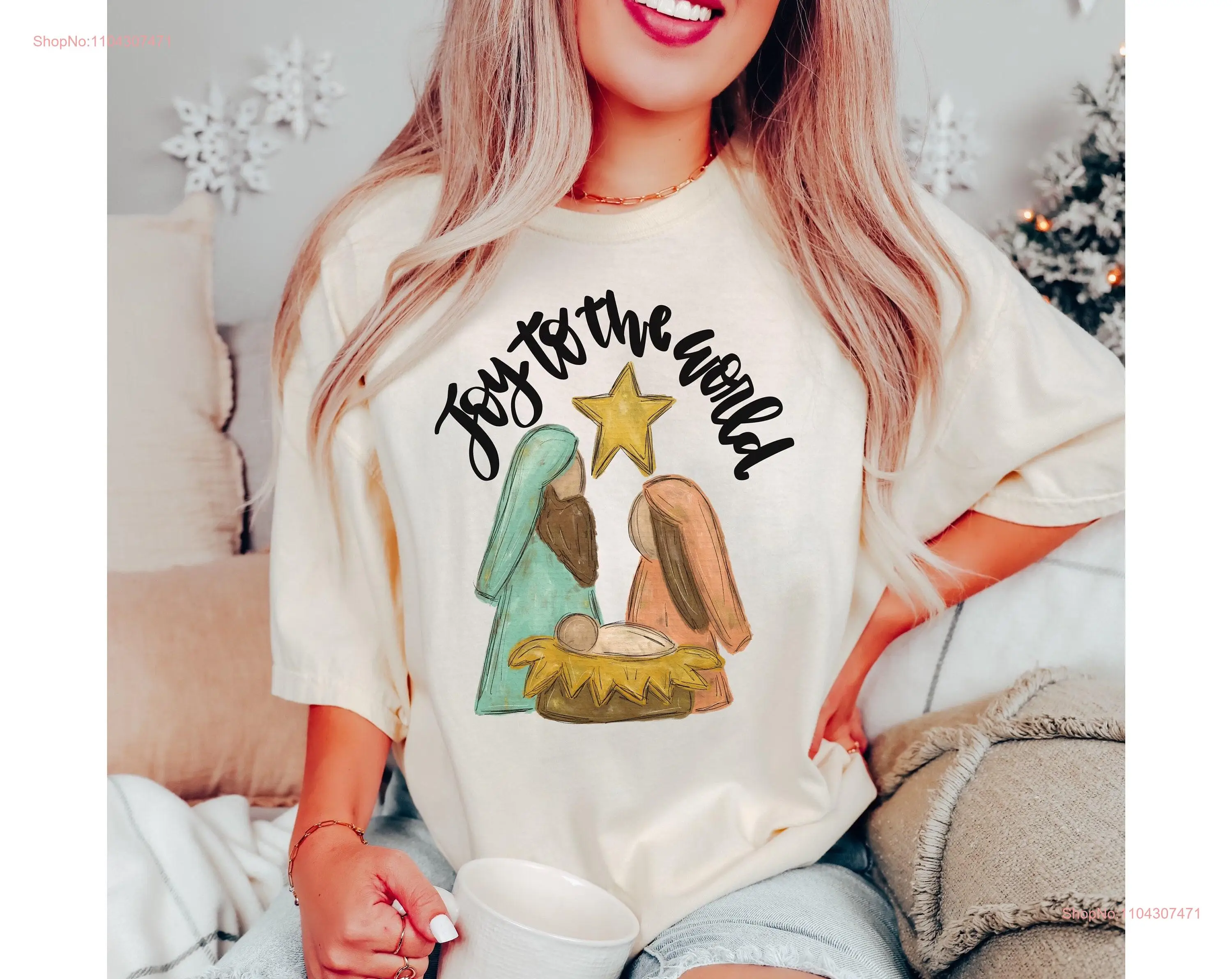 Christmas Comfort Colors T shirt Vintage Santa Retro Holiday Manger Scene Joy To The World Christian