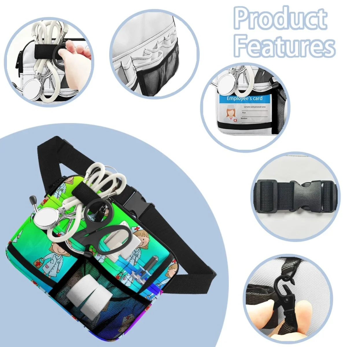 Medisch Verpleegkundige Organizer Pouch Multi-Compartiment Utility Heuptas Print On-Demand Heuptasje Voor Stethoscopen Bandageschaar