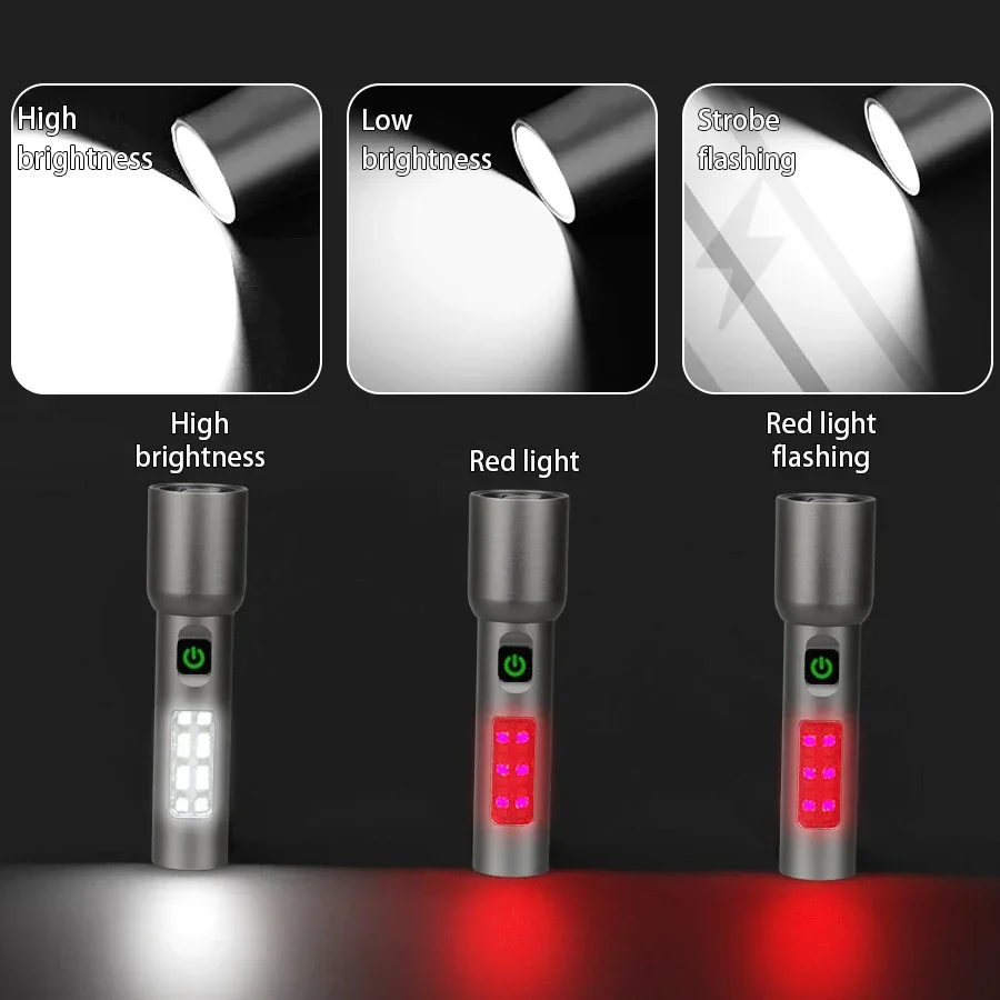 LED COB Portable Flashlight Built-in Battery, Rechargeable Zoom Work Light, Portable Waterproof Camping Emergency Distress Light