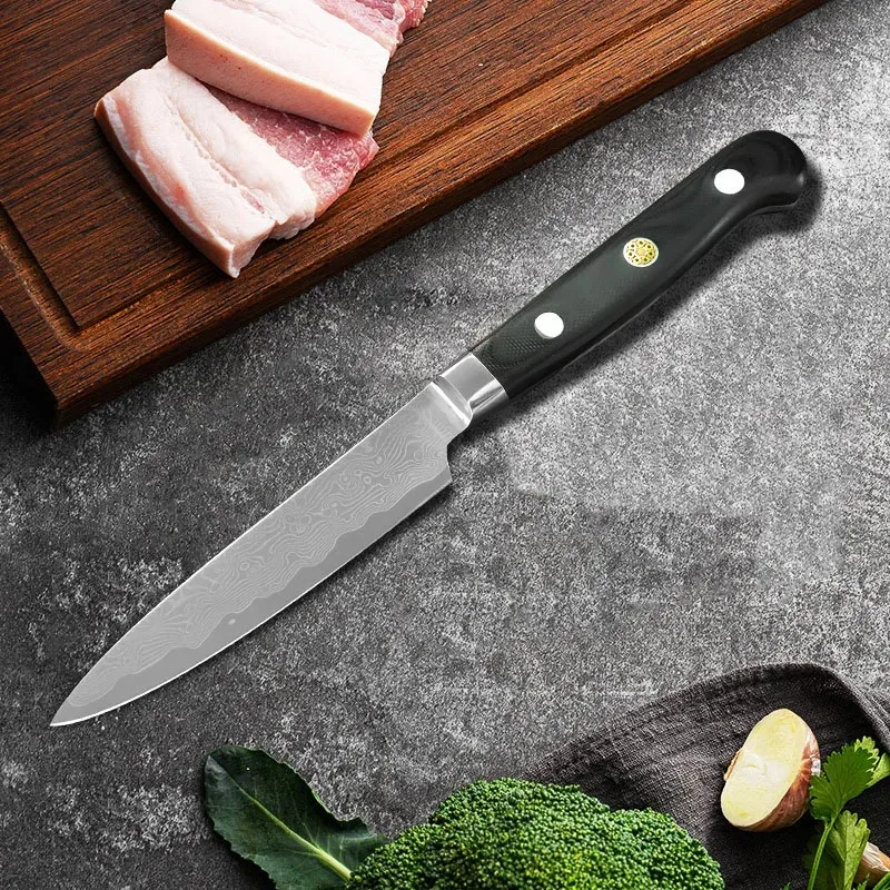 มีดผลไม้ มีดทำครัวดามัสกัส มีดหั่นเนื้อ มีดปอกเปลือกสำหรับหั่นผัก มีดสับ มีดทำครัวด้ามจับ G10