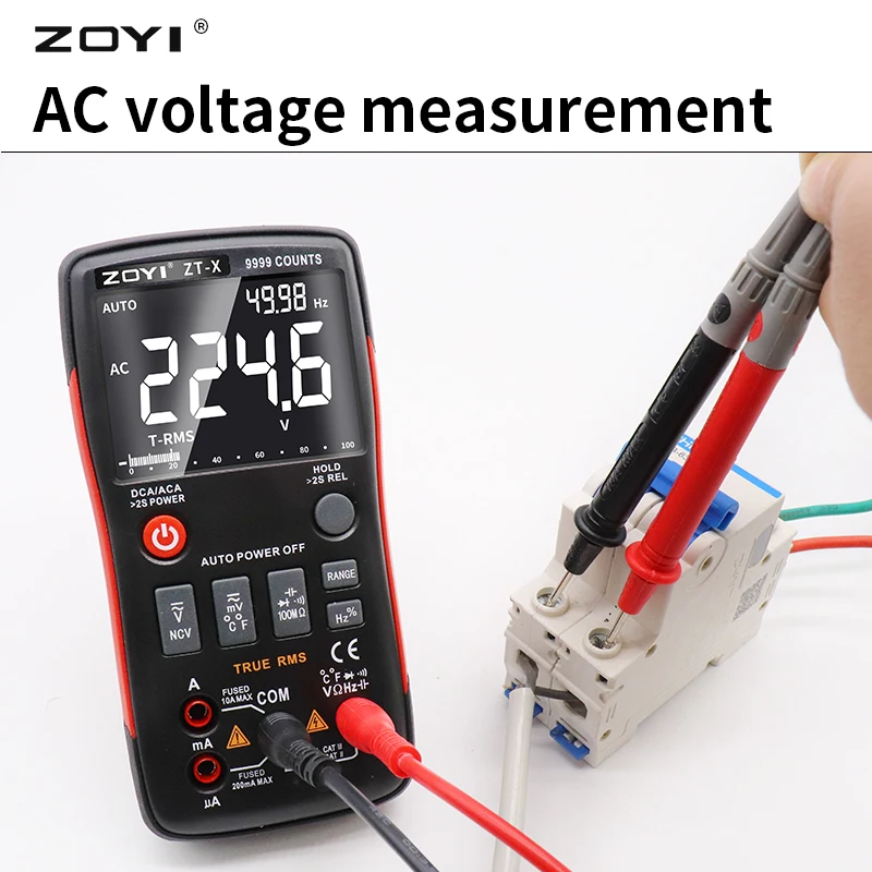 ZOYI 9999 Digital Multimeter ac dc voltmeter true rms auto range multimeter with NCV DATA HOLD LCD backlight display ZT-X