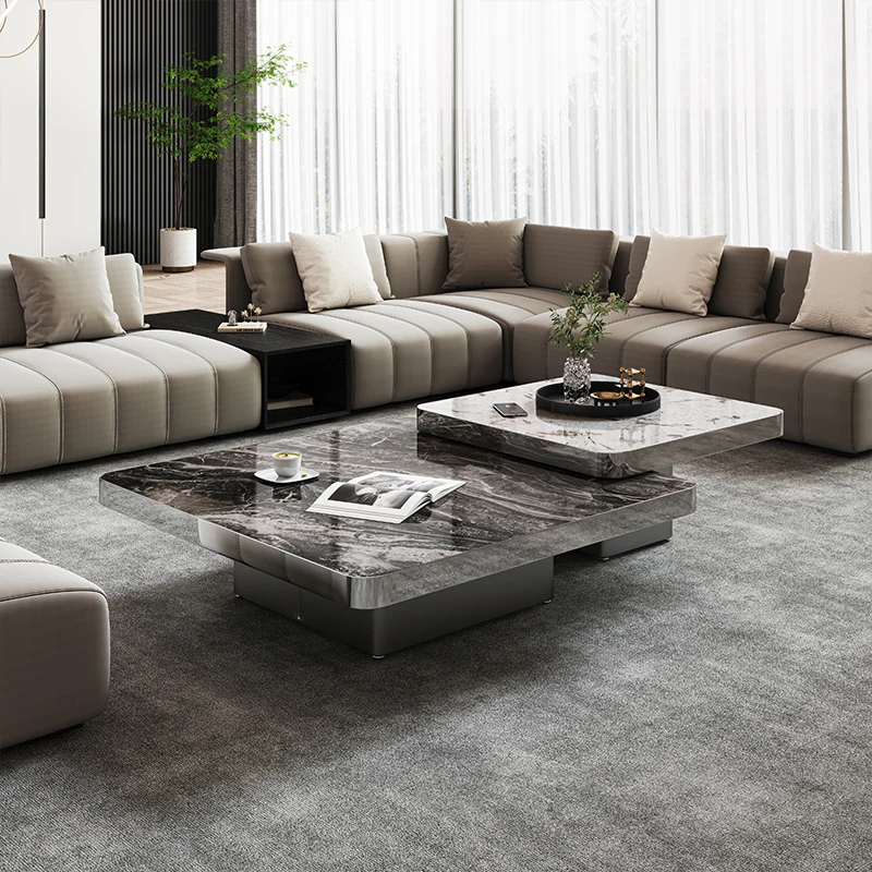 طاولة قهوة إيطالية فريدة من نوعها مصممة بمركز رخامي أوروبي طاولة قهوة بيضاء بسيطة ولطيفة أثاث صالون Meuble للمنزل