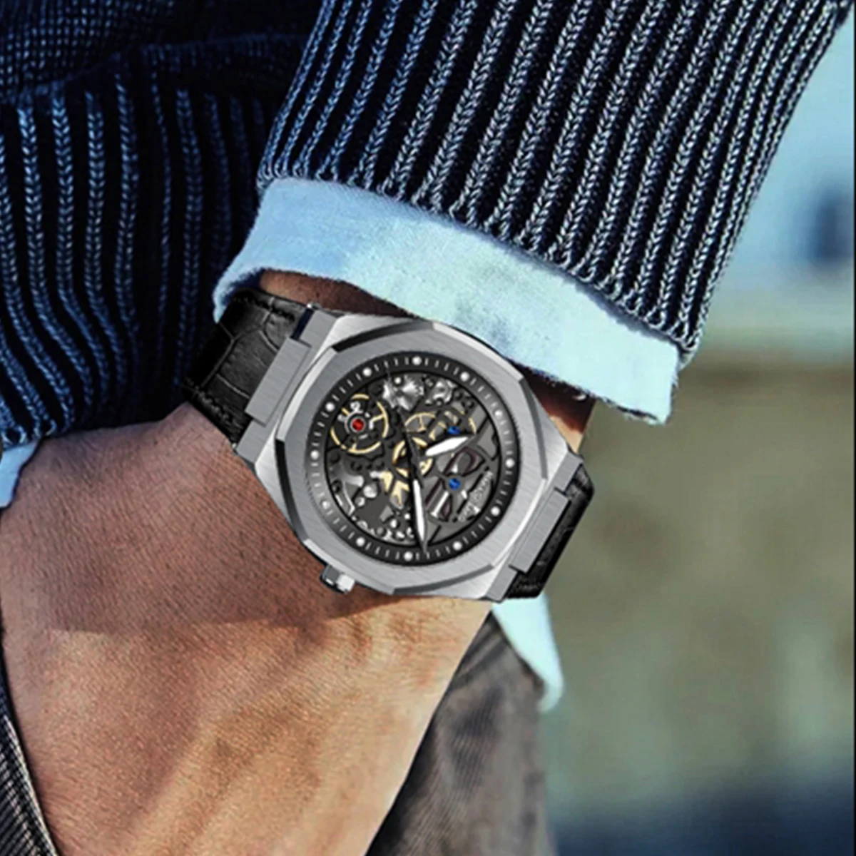 Orologio al quarzo da uomo Tough Guy Style stampa 3D World Tree movimento giapponese 3ATM orologio da polso da uomo in acciaio inossidabile resistente all'acqua