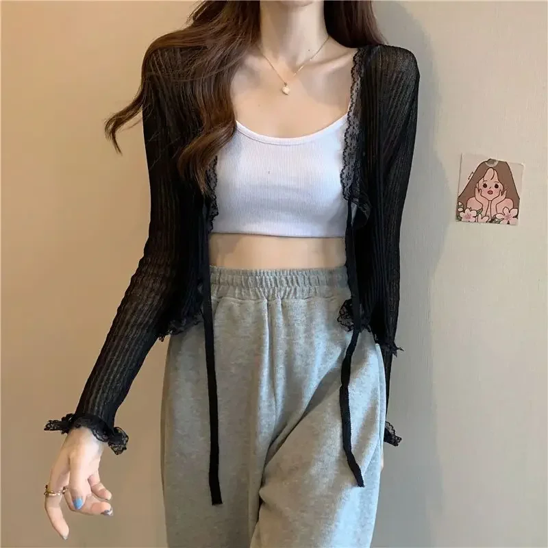 4 Colors Cardigans Women Lace Sexy Solid Casual Summer Sun-proof Thin Breathable Cropped Korean Style Female All-match Ulzzang