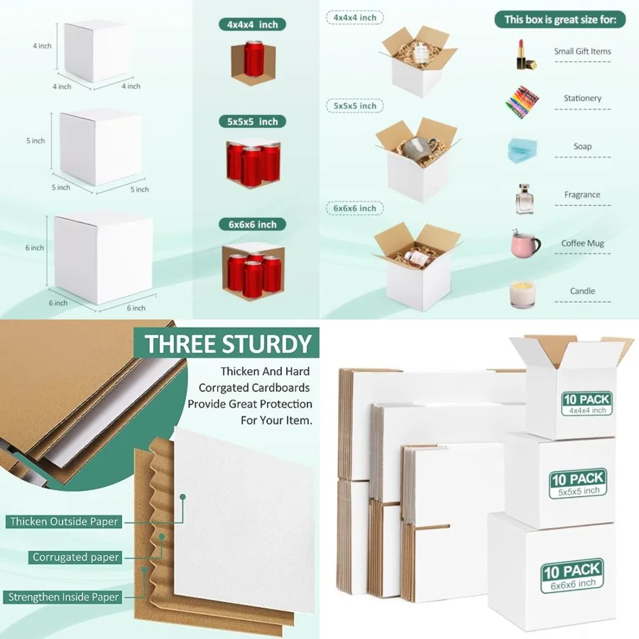 

30 Pack Small Shippg Boxes Assorted Sizes, 10 PCS Each Small Boxes, Corrugated Box Mailers, Cardboard Boxes for Packagg Small B