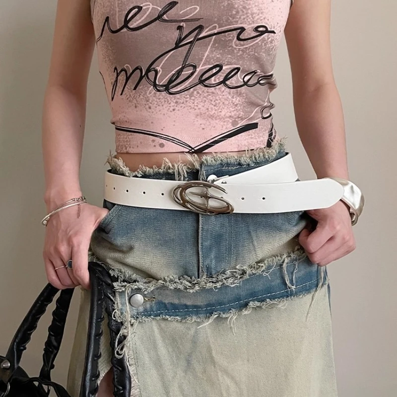 Gothic Punk Cross Buckle Waist Belt Y2K Metal Star Clasp Belts PU Leather Adjustable Strap Edgy Style Accessory for Women Men